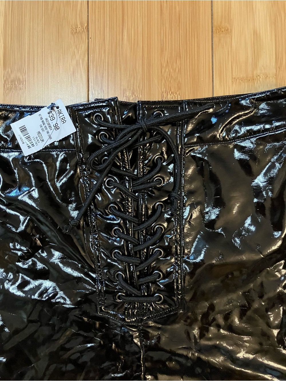 AKIRA Black Patent Lace-Up Mini Skirt NWT - Picture 2 of 4